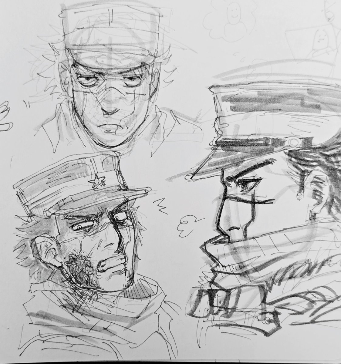 LEATHRRHOUSE's tweet photo. Sugi headshots I drew at the airport. Haven't been drawing too much I need to get back on the grind

#goldenkamuy #ゴールデンカムイ https://t.co/KeEklsz2bJ