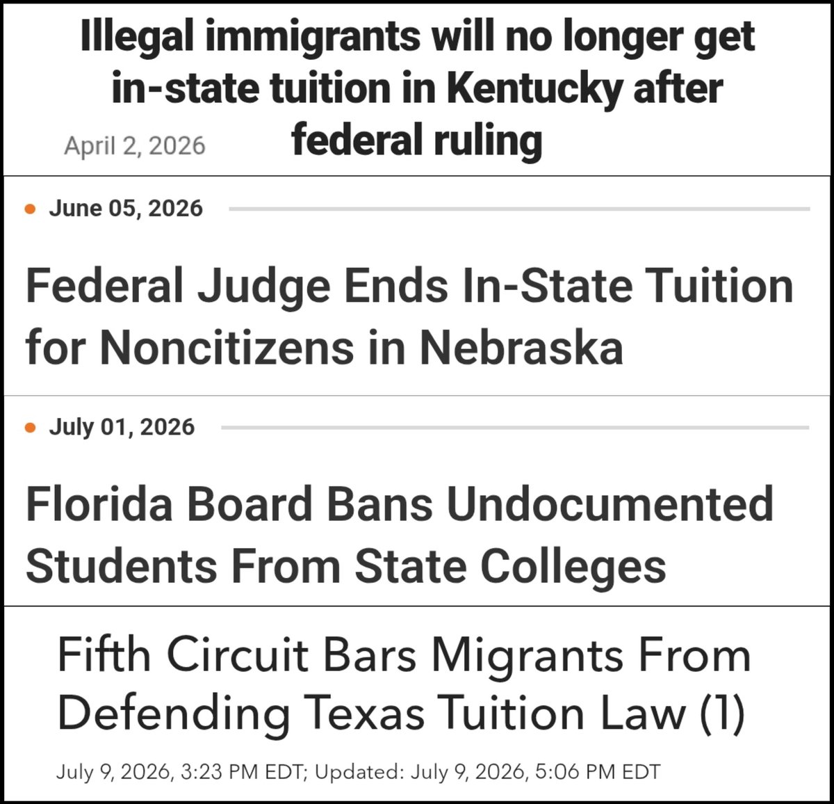 derzum_'s tweet photo. The Trump admin is using the DOJ to end illegal alien access to in-state tuition, among many other benefits.

In-state tuition for illegals has been ended in several states, but only three states ban illegal aliens from enrolling in public college so far. https://t.co/V0QBKvnP3S