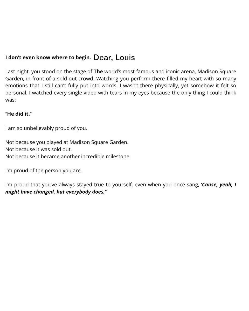 SaniyaLT28's tweet photo. Louis and Louies are forever. 💙

I finally found the courage to share a letter I’ve carried in my heart for a long time. @Louis_Tomlinson 

If you have a few minutes, I’d love for you to read it. 🥹💙

#HDWGHWTNewYork #LouisTomlison #ProudofLouis #Louies #HDIGH? #MSG https://t.co/znbvUGDfQS