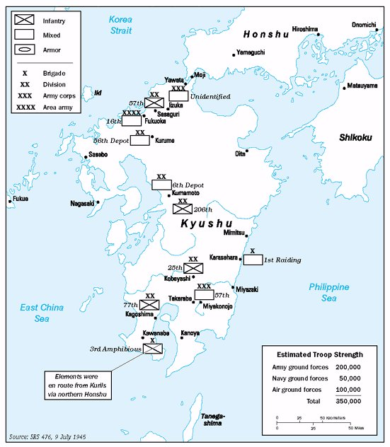 VoicesofWW2's tweet photo. Estimated Japanese troop depositions in Kyushu, Japan, 9 July 1945 https://t.co/k6bgVqltLy