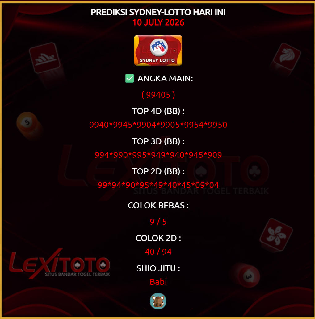 lexitoto_'s tweet photo. Prediksi Sydney 10 Juli 2026

Link Join : https://t.co/is3EJqP77E

lexitoto
#prediksi #prediksihk #prediksisgp #prediksisydney #prediksicambodia #prediksitaiwan #prediksijapan #prediksichina #prediksitop #prediksijitu #prediksihariini #syairtogel #pastibayar #lexitoto https://t.co/IVgUX0jgUN