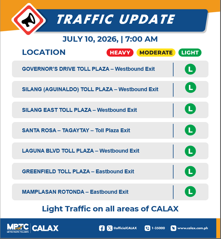 OfficialCALAX's tweet photo. July 10,2026 | 7:00 AM 
Incase of Emergencies and Assistance  
Dial 24/7 Hotline 1-35000  
Check your BLOWBAGETS  
Drive safe Ka-Drayberks! https://t.co/rHVMZcRQMX