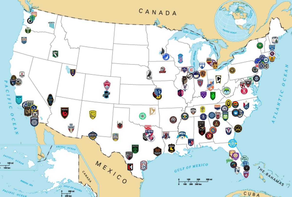 coop_dawg9's tweet photo. @starsnstripesfc Here’s a full map with almost every team down to USL League 2. https://t.co/wBYF2sZNZL