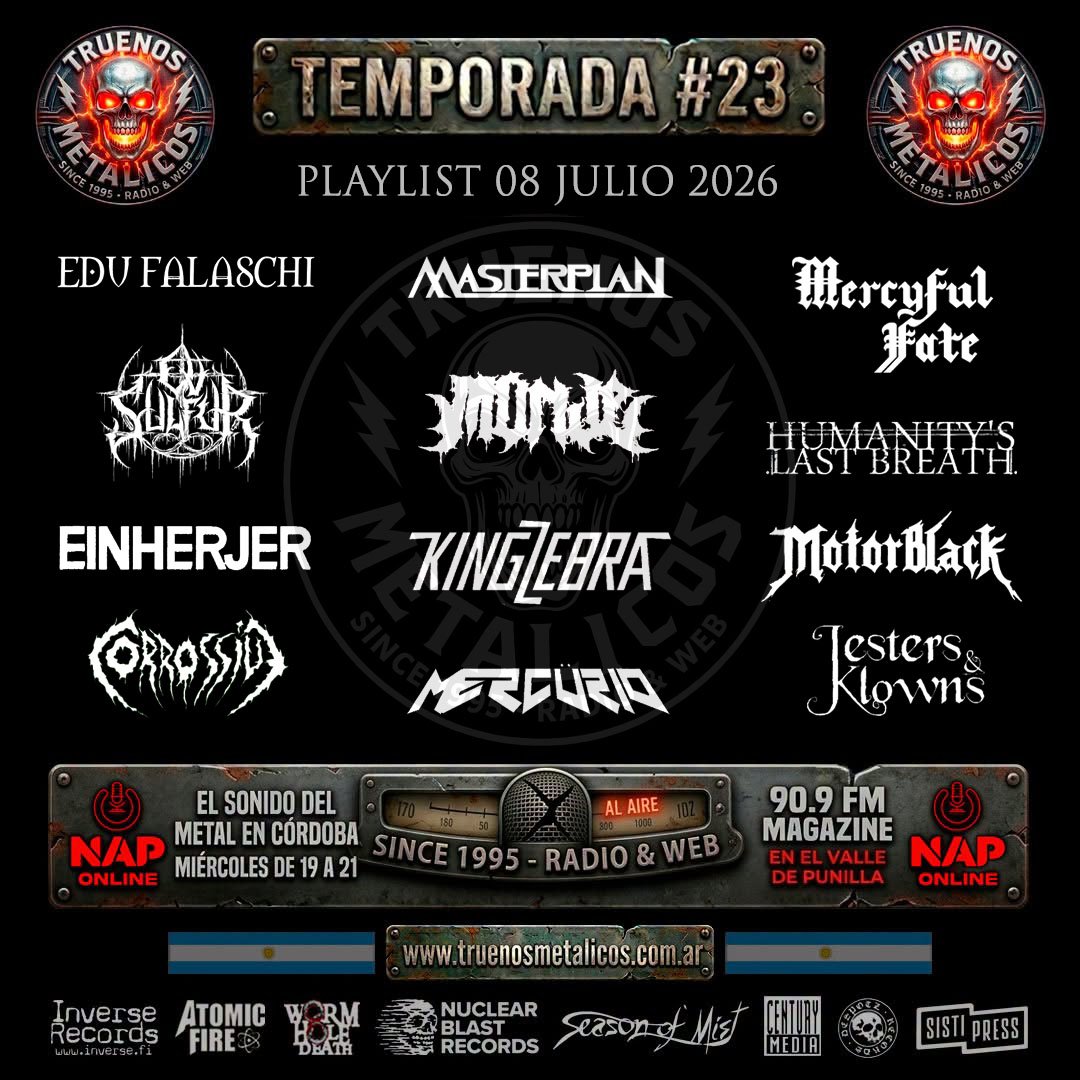 truenos_radio's tweet photo. 🔥 𝐃𝐄́𝐂𝐈𝐌𝐎 𝐒𝐄𝐗𝐓𝐎 𝐏𝐑𝐎𝐆𝐑𝐀𝐌𝐀 🔥
Programa #16 de la Temporada 23 de @truenos_radio Radio, La Falda, Córdoba. Esta fue la grilla de bandas que seleccionamos. ¡Pasen y escuchen! https://t.co/ULad1BZyoI
#TM26 #LaFalda #Córdoba #Argentina 🇦🇷 🤘 https://t.co/z3Et8eoucv