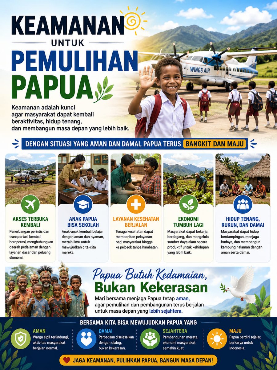 jasmineyyr's tweet photo. Keamanan adalah fondasi pemulihan. Bersama wujudkan Papua yang aman, damai, dan sejahtera.
#PapuaNKRI #PapuaIndonesia #PapuaDamai https://t.co/yUO57JO7bR
