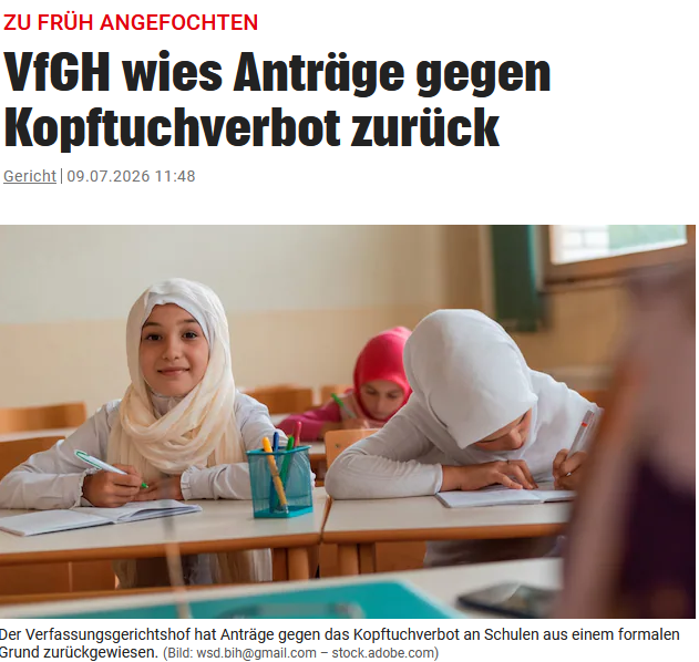 PeterBorbe's tweet photo. Anfang September tritt in Österreich ein Kopftuchverbot an Schulen für Mädchen unter 14 Jahren in Kraft. Fanatische Eltern haben jetzt schon versucht, gerichtlich dagegen vorzugehen, wurden aber vom Verfassungsgerichtshof zurückgewiesen, weil sie bisher noch nicht betroffen sind.
Da sieht man aber, wie der politische Islam immer gleich versucht, radikale Islam-Auslegung per Justiz durchzusetzen. Und sagen wir, wie es ist: Wer neun- bis zwölfjährigen Mädchen schon ein Kopftuch umbindet, ist kein normaler Muslim, sondern ein Islamist.
https://t.co/UX3FFukyRs