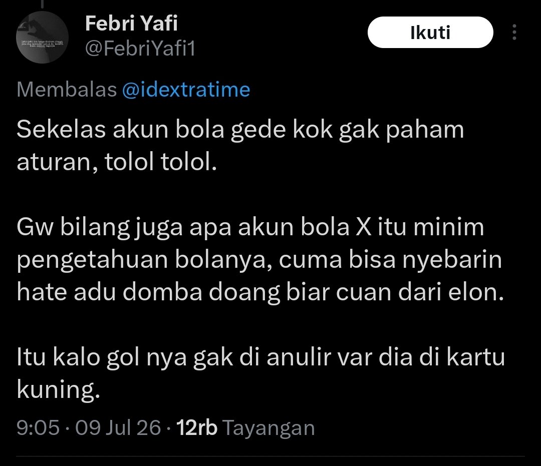 johnpratamaaa's tweet photo. @FebriYafi1 @deenzog @idextratime Lah tolol ini ini konteksnya kartu kuning tolollll. Itu komentar lu juga coba jelasin dulu ketololannya. Malah tiba² loncat ke goal zico pelerrrr https://t.co/jTWfUFnLGh