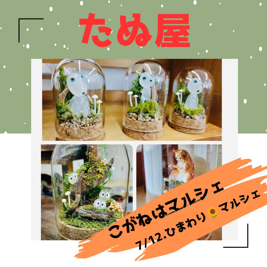 koganehamarche's tweet photo. 🌼こがねはマルシェ🌼
7/12.「ひまわり🌻マルシェ」
出店者さんのご紹介『たぬ屋』さん
自然が大好きで田舎歩きが趣味の店主さんが作り上げるのは、ちっちゃくて、可愛くて、ジワジワほんわか癒されるテラリウム♡ https://t.co/Vl1MLXZfKn
