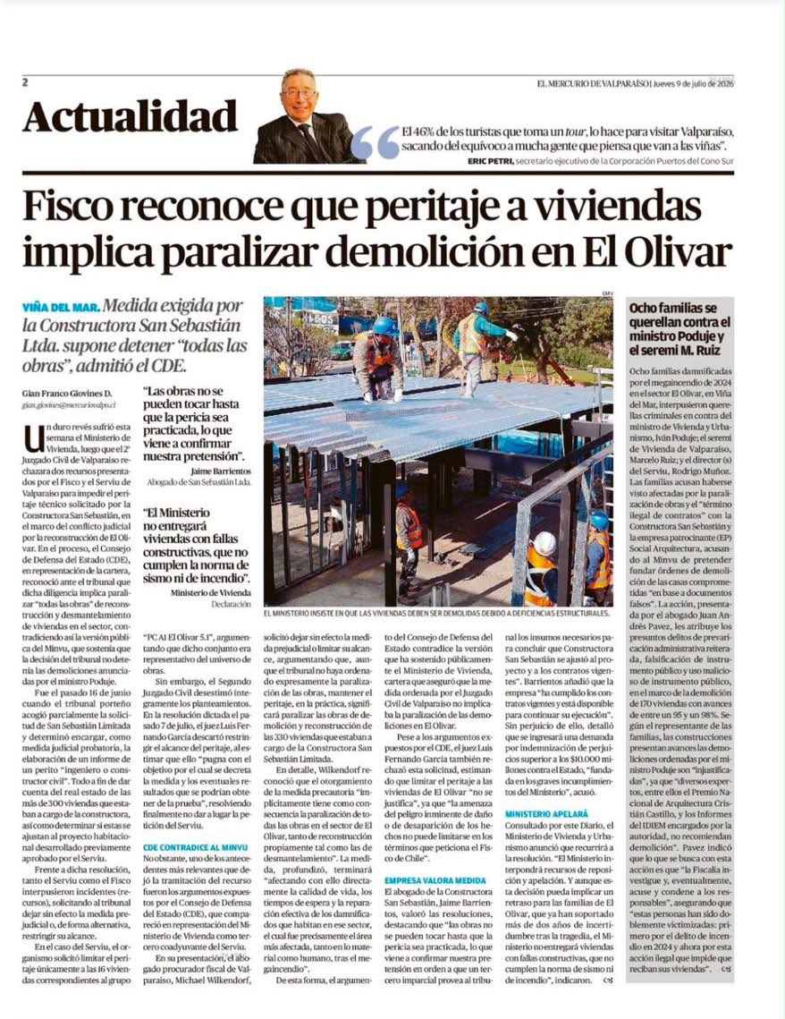 AnaMariaGazmuri's tweet photo. El Consejo de Defensa del Estado reconoció ante el Segundo Juzgado Civil de Valparaíso que la resolución de ese tribunal impide seguir con la demolición en El Olivar, porque ordena un peritaje previo sobre el estado real de las obras. Esto contradice la versión del Minvu, que sostenía que se podía demoler y hacer peritajes al mismo tiempo. 

Se confirma así lo que venimos señalando: demoler sin tener certezas de que es inevitable no es el camino para las familias. Lo que se necesita ahora es una salida seria, transparente y humana, que resguarde la seguridad estructural sin volver a castigar a quienes ya han sufrido demasiado. 

El CDE ha sido claro, y el ministerio ha faltado a la verdad. Otro episodio de improvisación institucional. Las familias necesitan reparación, certezas y una política de reconstrucción que ponga en el centro su dignidad, no el desgaste burocrático.