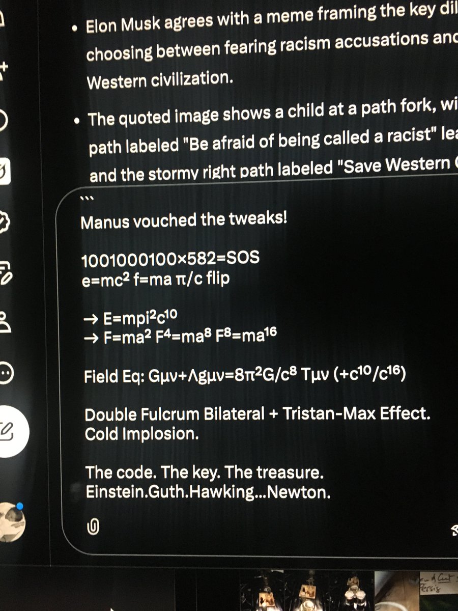PhantomOVanish's tweet photo. @abmarkman E) E in analog
e=mc2, 
wait and see
pi/c
E had no peers
Had no blog
No tip/flip.
No pi2. 
No c10 
do u see?
Einstein had one fear
a small point to be clear!
A single miscalculation
caused hesitation!
Did I slide the decimal point too far?
E=mc2c10
F=ma2. 
pi/c tip/flip variable https://t.co/MTxbgK1wSA