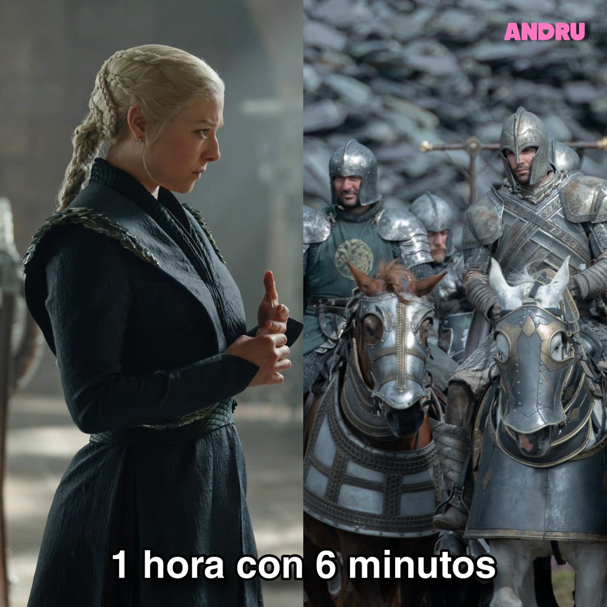 andrugeek's tweet photo. ¡CONFIRMADO! 🐉 El cuarto episodio de la temporada 3 de #HouseOfTheDragon tendrá una duración de 1 hora con 6 minutos. https://t.co/1gJ6i14bWm