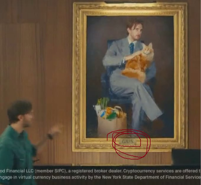 TimowPenggum's tweet photo. confirmed name check post below

commercial where the main character was a cat named Gus  

Just watch it isn't it crazy that Robinhood has an official advertising cat?

https://t.co/51eaMzAt57 https://t.co/e6nih3XpIF