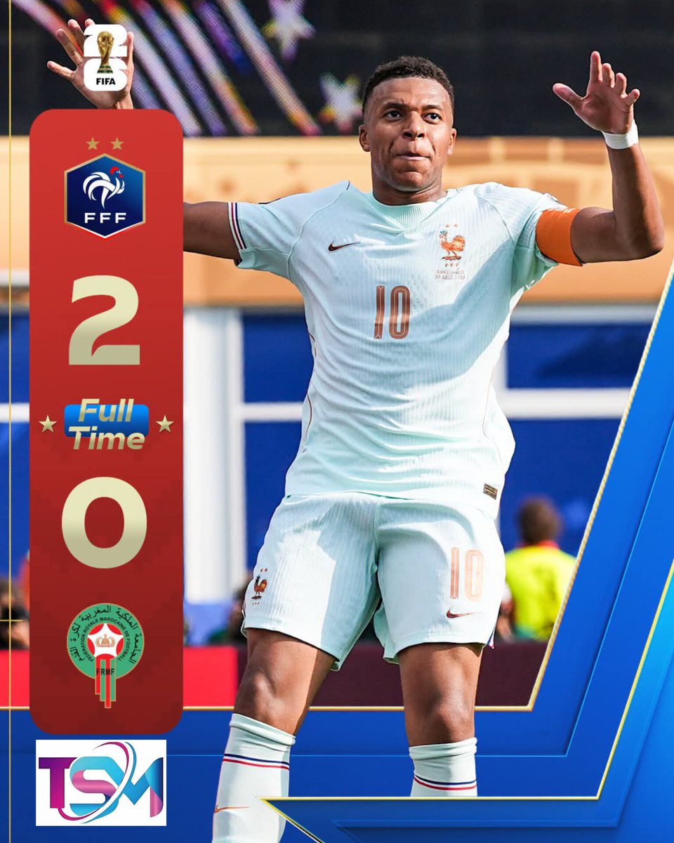 VarsityEdu's tweet photo. France beat Morocco 2-0 to reach semi final of the 2026 Fifa World Cup; Les Bleus to play winner of Spain-Belgium tie. https://t.co/Eh4g2h5WUP