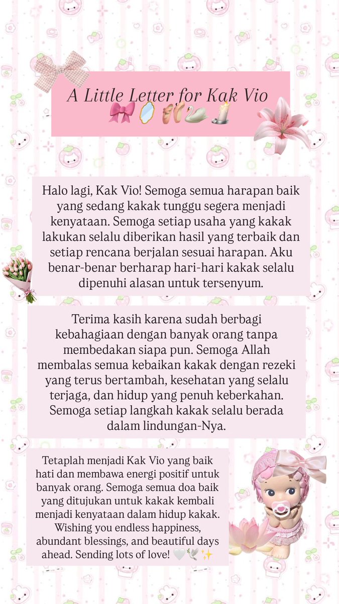 okumuraze's tweet photo. @vioasyle donee!! 🌷🤍 terimakasih banyak yaa kak Vio udah mau berbagi rezeki ke banyak orang 🥹 semoga kakak sehat selalu, bahagia selalu, rezekinya makin lancar, semua urusan dimudahkan, serta selalu dikelilingi orang" baik. wishing you endless happiness and all the best, kak! ☺🫶🏻✨ https://t.co/1xrmlRto4k