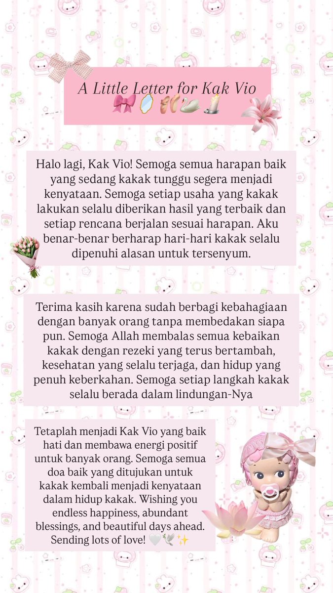 okumuraze's tweet photo. @vioasyle donee!! 🌷🤍 terimakasih banyak yaa kak Vio udah mau berbagi rezeki ke banyak orang 🥹 semoga kakak sehat selalu, bahagia selalu, rezekinya makin lancar, semua urusan dimudahkan, serta selalu dikelilingi orang" baik. wishing you endless happiness and all the best, kak! ☺🫶🏻✨ https://t.co/1xrmlRto4k