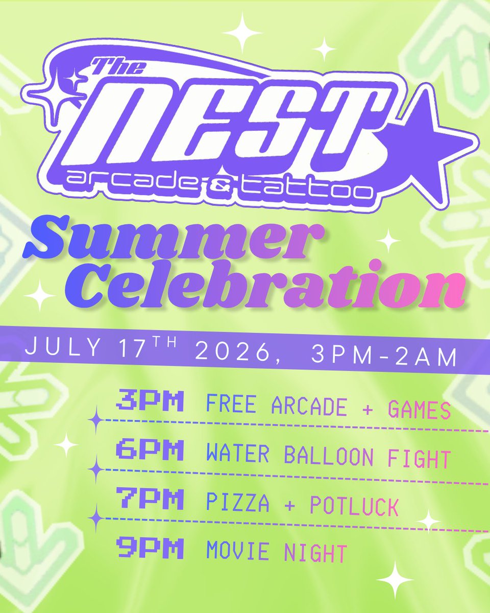 nestarcade's tweet photo. ✨GRAND RE-OPENING✨ freeplay summer party in our new combined tattoo shop + arcade! 
270 S. Hanford St. Suite 210, Seattle, 98134!
We will have Rockband, VR gaming, retro consoles, arcade Pizza, Potluck, board games, water balloons, AC and MORE! Check Discord/FB for more info <3 https://t.co/DyOZuGpzvZ