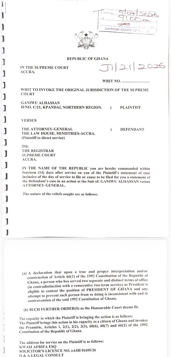 GabbyDarko's tweet photo. So let me get this straight about the case before the Supreme Court seeking an interpretation that when the Constitution says a President shall serve only two terms of office, it really means only two consecutive terms.

If that argument succeeds, then the current President, after completing this second term, could contest again in 2028, if he changes his expressed mind and so chooses. If he loses, he could return in 2032. If he wins in 2032, he could contest again in 2036 because, according to this theory, he still would not have served two consecutive terms. If he then loses in 2036, why stop there? He could run again in 2040, and if he wins, he could still seek another term in 2044 because only then would he have completed two back-to-back terms.

In other words, under this interpretation, the Constitution’s two-term limit magically resets every time a President loses a re-election attempt. 

That is not interpreting the Constitution. It is rewriting it.

The Constitution says a President shall not hold office for more than two terms. It does not say two consecutive terms. Had the framers intended that qualification, they knew exactly how to say so. They didn’t.

Asking the Supreme Court to read into the Constitution a word its framers deliberately omitted is not constitutional interpretation; it is constitutional amendment by judicial decree.

If that becomes the law, then the Constitution will no longer impose a lifetime two-term limit on the presidency. It will merely prohibit a President from serving more than two terms in a row, an entirely different proposition.

Seriously, is that really the constitutional doctrine they want the Supreme Court to endorse?
