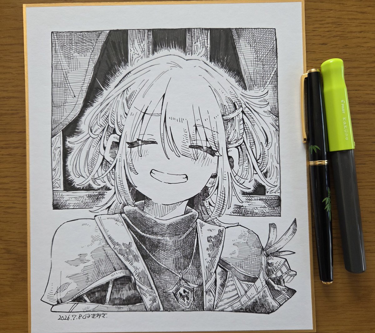 中色紙φ(．．) めちゃくちゃ好きな笑顔描けたけど なんか「さようなら