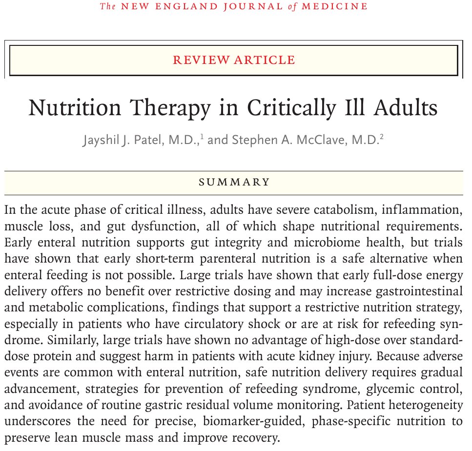 MHcsba's tweet photo. New England Journal of Medicine (NEJM) 2026: Nutrición en paciente crítico
DOI:10.1056/NEJMra2506111
https://t.co/cL7saZNryb
#MedEd #MedTwitter #MedX https://t.co/hwRvIhyB2F