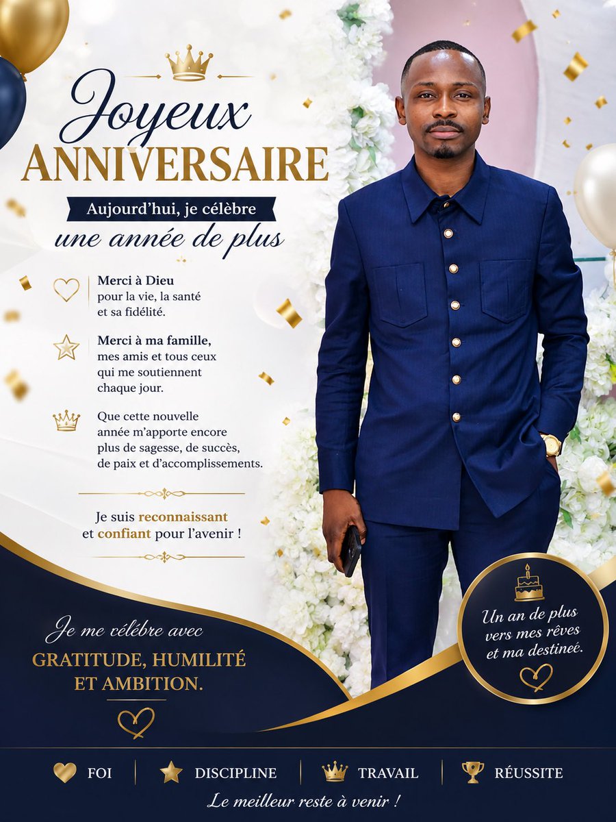 JonathanKiten19's tweet photo. 🎉 Aujourd’hui, je célèbre une année de plus. 🎂

#HappyBirthdayToMe #Gratitude #Foi #JonathanKitenge #NouvelleAnnée #Blessed 🎂✨ https://t.co/Z3RVcQcarx