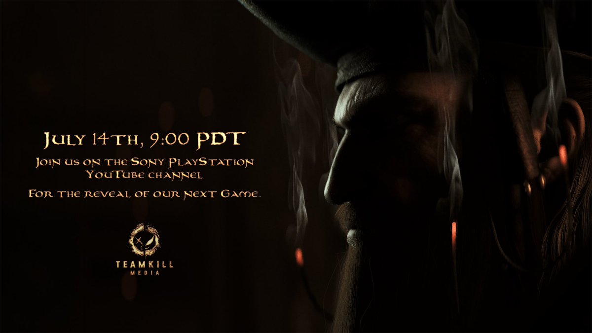 TeamKillMedia's tweet photo. July 14th • 9:00 AM PDT 🏴☠️
Join us on the Sony PlayStation YouTube channel for the reveal of our next game!
Mark your calendars. The seas are calling.
☠️
#TeamKillMedia #PirateGameReveal @PlayStation #PS5 @UnrealEngine #ue5 https://t.co/ZwRN5CpLd7