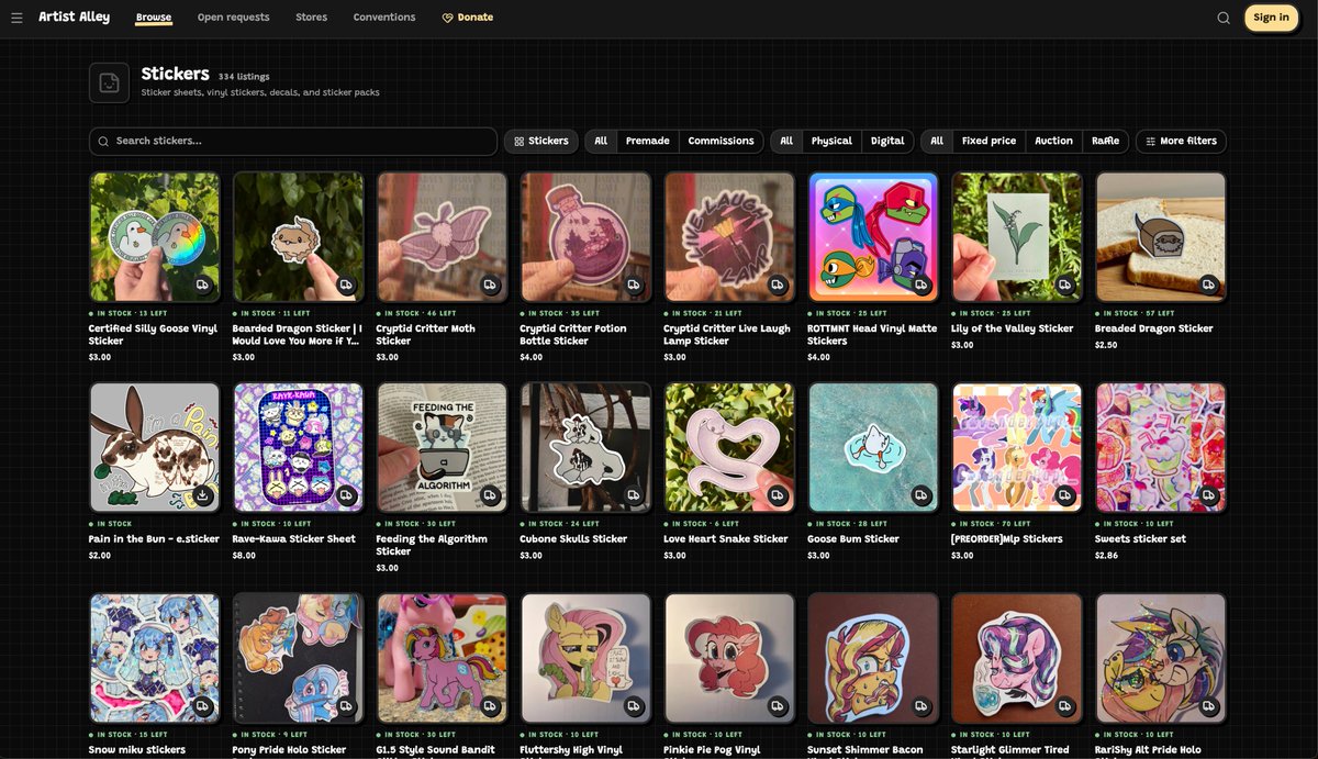 fifteenai's tweet photo. BIG update to discoverability on Artist Alley! The marketplace and commissions pages have been completely replaced with a unified Browse page where you can search for different categories of merch. More categories will be added soon and some listings might be categorized incorrectly for now, but those will all be fixed very shortly!