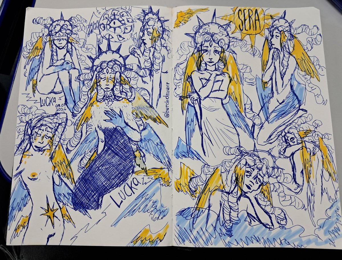 butchdrawer's tweet photo. doodling in philosophy class #serahazbinhotel #hazbinredesign https://t.co/YQYw3uelRh