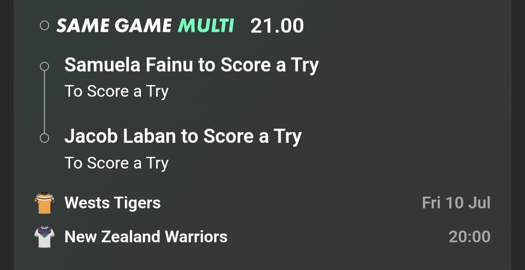 TeddyCJD's tweet photo. Tigers v Warriors. There are definitely preferable games to target this round, but both teams can leak, especially on the edges. I'm taking Samuela Fainu and Laban for FTS. Try scorer doubles and a roughie or two will be posted to the Discord later today.

https://t.co/3gNY9PYF3q https://t.co/szA69AzzpX