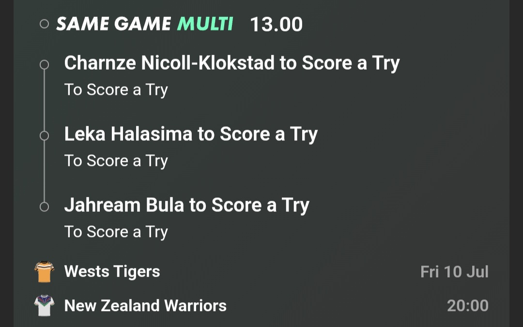 TeddyCJD's tweet photo. Tigers v Warriors. There are definitely preferable games to target this round, but both teams can leak, especially on the edges. I'm taking Samuela Fainu and Laban for FTS. Try scorer doubles and a roughie or two will be posted to the Discord later today.

https://t.co/3gNY9PYF3q https://t.co/szA69AzzpX