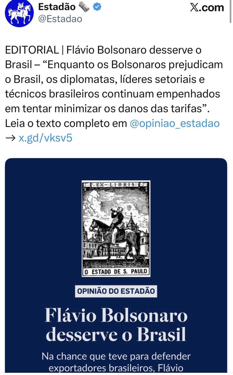 marsiglia_andre's tweet photo. É incrível que o editorial do Estadão se preocupe em analisar — e analisar errado — o que faz um senador da República em relação ao tarifaço, mas não se disponha a analisar o que deixa de fazer o presidente da República sobre o mesmo tema https://t.co/crrelzTR6g