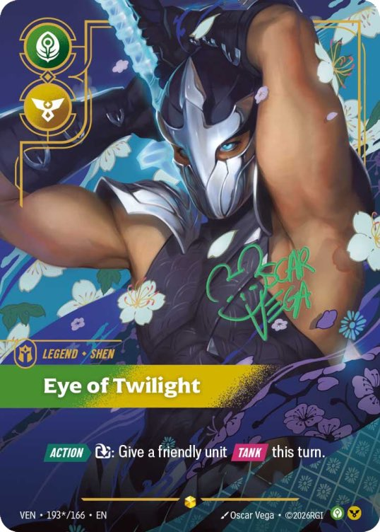 RiftboundGG's tweet photo. Riot kind of needs to dial in these signature arts though.  I don't think anything could be a worse feeling than pulling deformed Karma Signature from SFD or Arm pit Shen from Vendetta for a 1/30 boxes hit. Who approves these? 😂
#riftbound #tcg #leagueoflegends https://t.co/0eaL4qFIc7