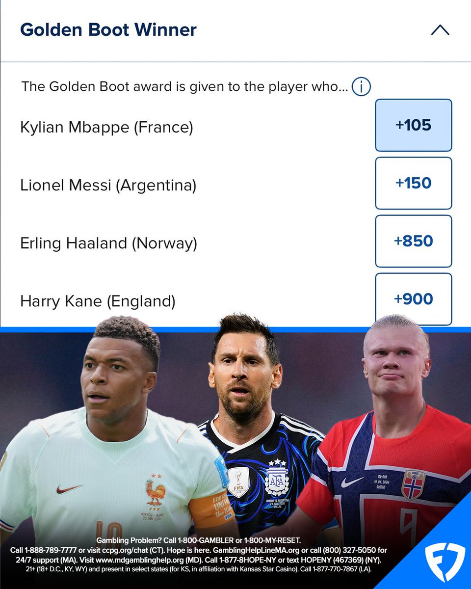 FDSportsbook's tweet photo. If you had $25 to bet on the Golden Boot winner, who would it be? ⚽️ https://t.co/ihQvePUt6L