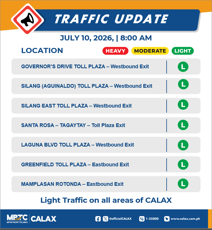 OfficialCALAX's tweet photo. July 10,2026 | 8:00 AM
Incase of Emergencies and Assistance 
Dial 24/7 Hotline 1-35000 
Check your BLOWBAGETS 
Drive safe Ka-Drayberks! https://t.co/mjKFA6Tdqx