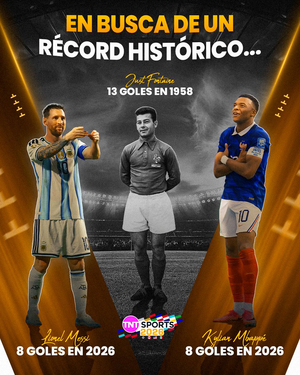 tntsportsmex's tweet photo. Mbappé dio un paso más rumbo a la historia. 🇫🇷

Le faltan 5️⃣, al igual que Messi. 

#TNTSports2026 https://t.co/IshX6omdv8