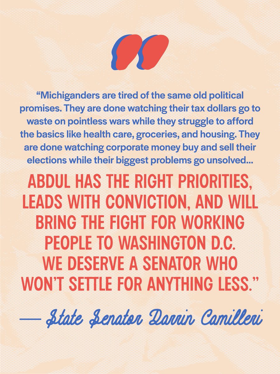 AbdulElSayed's tweet photo. Money out of politics. Money in your pocket. Medicare for All. 

Together with State Sen. @darrincamilleri we're going to get it done in August and November! https://t.co/AKtvgIF6Gt