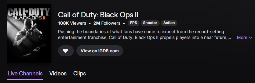 Hybsx's tweet photo. Within this week, Black Ops 2 was barely reaching 100 viewers on Twitch.

Today, 100k viewers. MADNESS. https://t.co/3BzNiDsmry