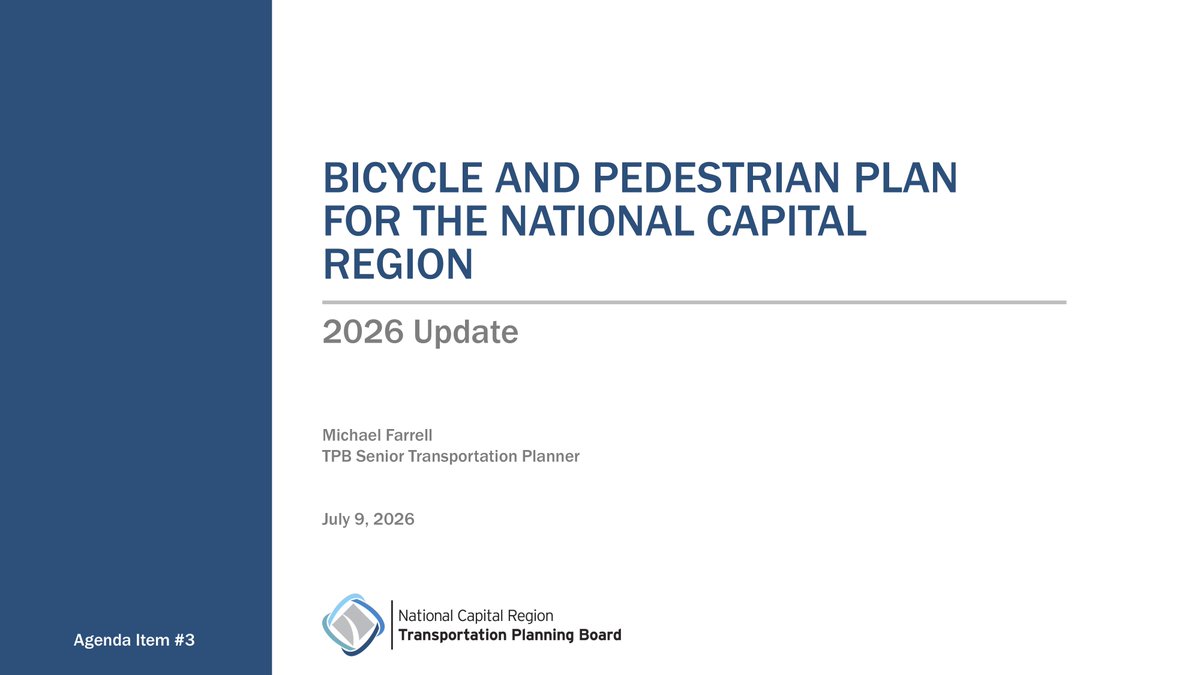 jeffparnes's tweet photo. At its @MWCOG @NatCapRegTPB
#TPBCAC July 2026 it received an update on the National Capital Region Bicycle And Pedestrian Plan https://t.co/T6V9SZgl1S https://t.co/tLXCKlf5wH