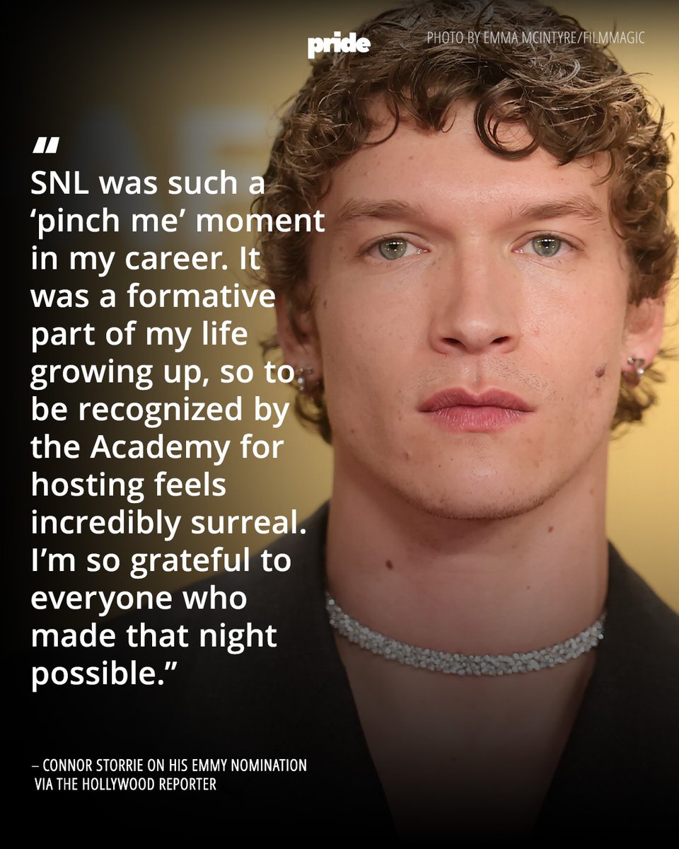 Pride's tweet photo. Connor Storrie just scored his first Emmy nomination! 

While Heated Rivalry wasn't eligible for the Emmys, the breakout star earned a nod for Outstanding Guest Actor in a Comedy Series after hosting Saturday Night Live earlier this year. ⁠

🔗: https://t.co/bB3Hf7vt6W https://t.co/1q3khnrE9b