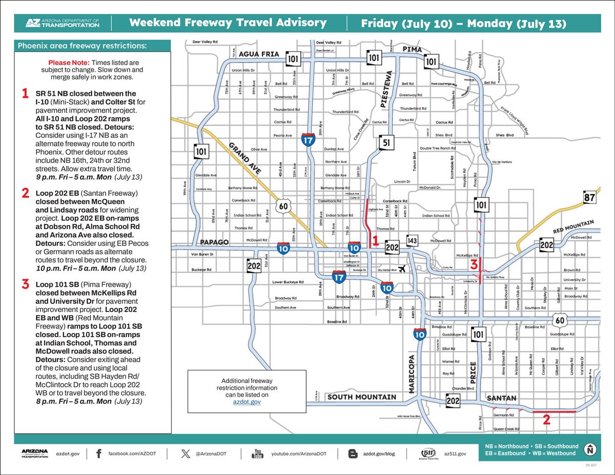 Three Phoenix-area freeway closures to be aware of this weekend