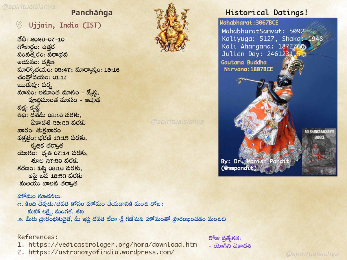 spiritualsishya's tweet photo. Daily Panchanga (Telugu)
#Panchanga #Almanac #India #Ujjain #Telugu #తెలుగు #Spirituality #SanatanaDharma #Homa #Mahabharata3067BCE https://t.co/qVW1E470fD