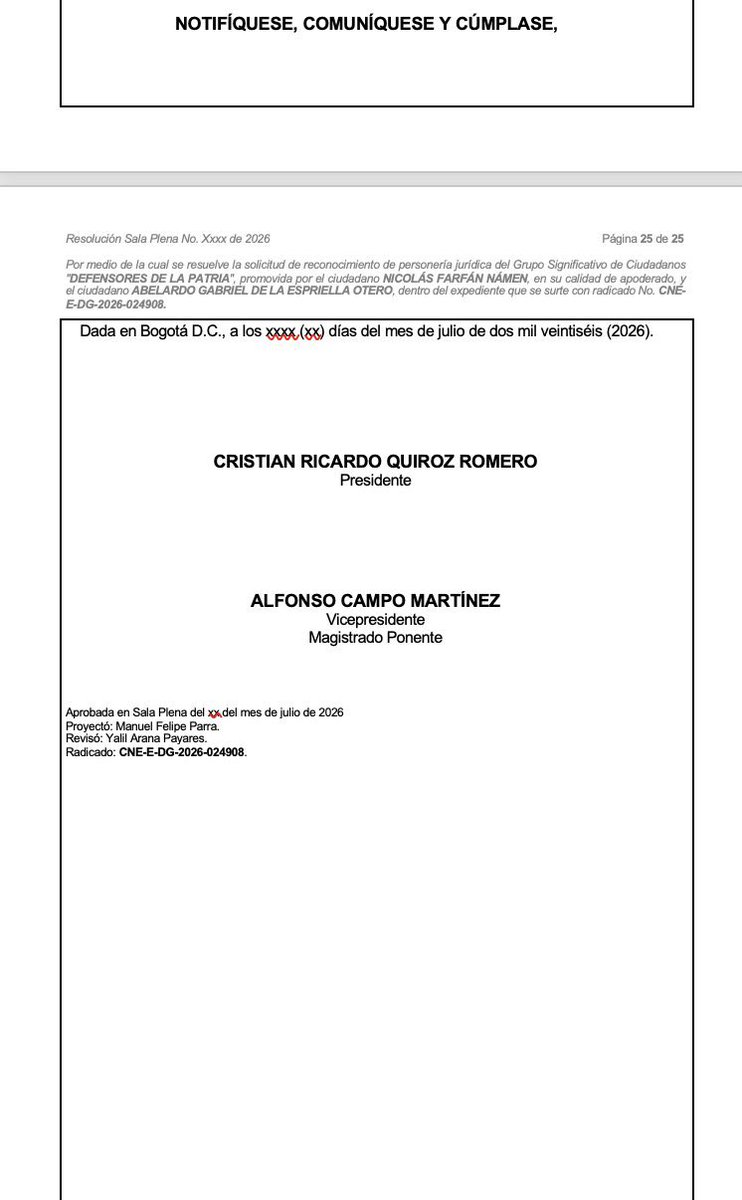 PilarEscobarBX's tweet photo. #Atencion 
Como orgullosa integrante de Defensores de la Patria, celebro que la ponencia del @CNE_COLOMBIA otorgue la personería jurídica a nuestro partido, liderado por el presidente electo @ABDELAESPRIELLA, y reconozca a Camilo Noguera Abello como Director Nacional provisional.

¡Seguimos haciendo historia! 🇨🇴💪
@defensoresco