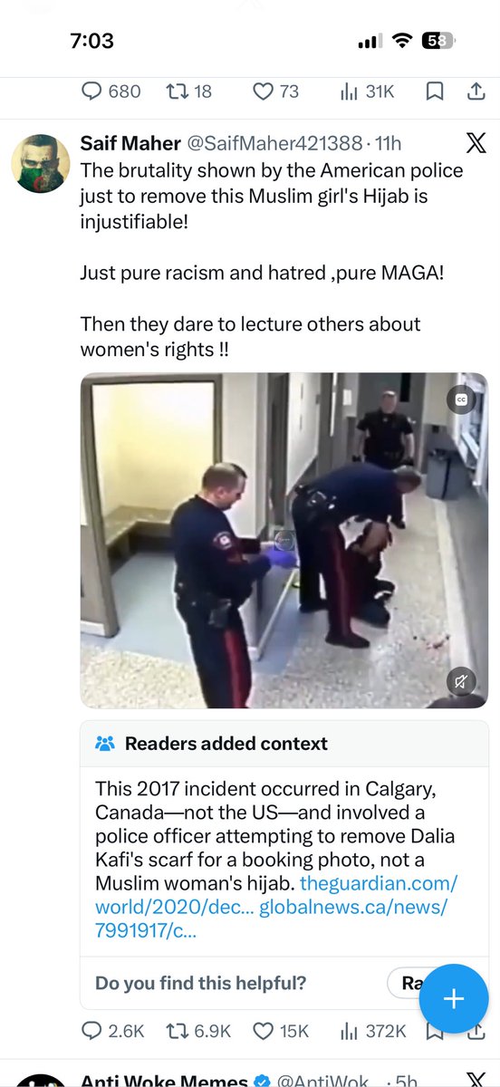 DanPickle3's tweet photo. @SaifMaher421388 That cop should be fired! 

Also why do you lie? This was done in Canada. https://t.co/X1fMkG8unt