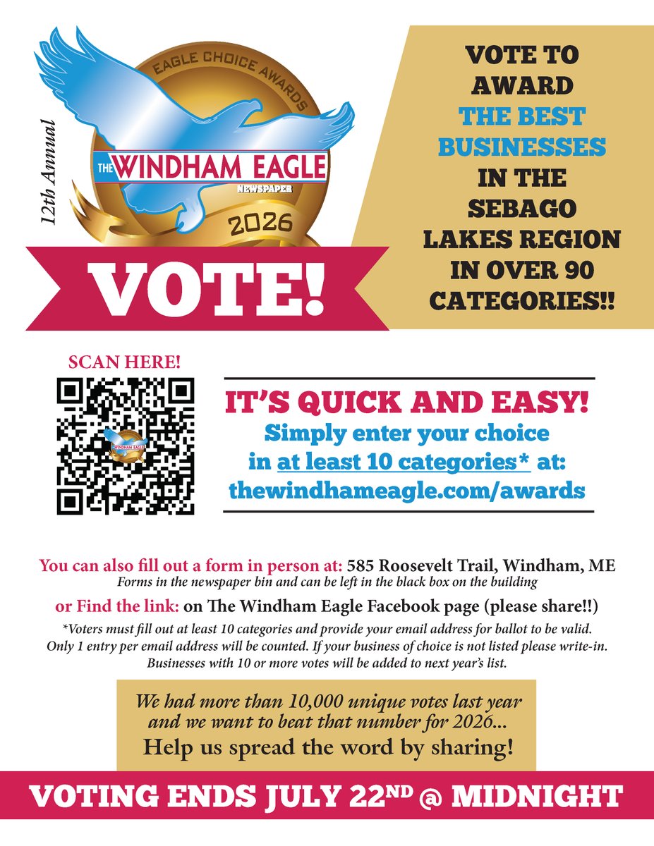 Evergreen_CU's tweet photo. Help us continue our 10-year streak as Windham's Best Credit Union! Cast your vote in The Windham Eagle Choice Awards. 🏅 https://t.co/R5Zdne65U8 https://t.co/TGe0VFwbYH