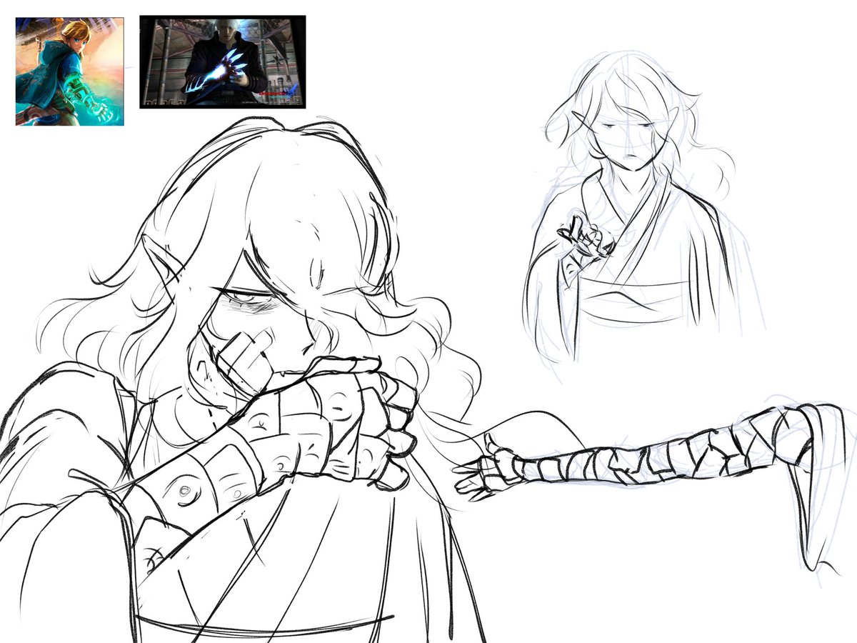 crunchydevil's tweet photo. I RUSHED to draw this so please excuse my scuffed doodles 🙇. BUT I was so so so so inspired by @/koma_074 ‘s artwork that I just had to doodle it before I forget. 

What if Kon did loose his arm permanently but his seals/ofuda were able to become his arm?
#mononoke https://t.co/95QkrIyH5F