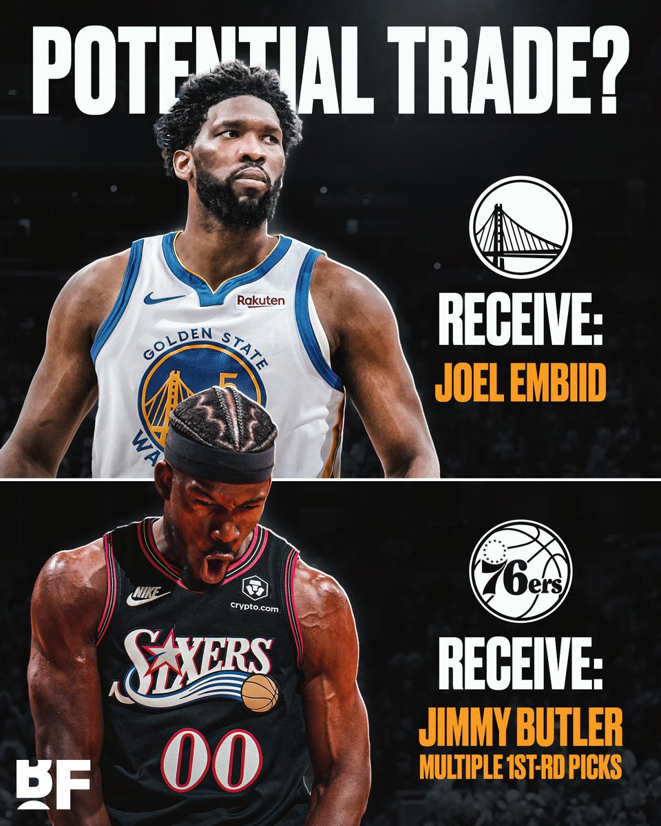 bballforever_'s tweet photo. A potential trade scenario for the 76ers would be to trade Joel Embiid for Jimmy Butler 😅 

"I'll give you another [trade scenerio] from a Sixers' standpoint that absolutely could be in play... A deal that makes a ton of sense both ways is that the Sixers want to get out from Joel Embiid [trade him to the Warriors] for Jimmy Butler,” Joe DeCamara said. 

Thoughts? 🤔