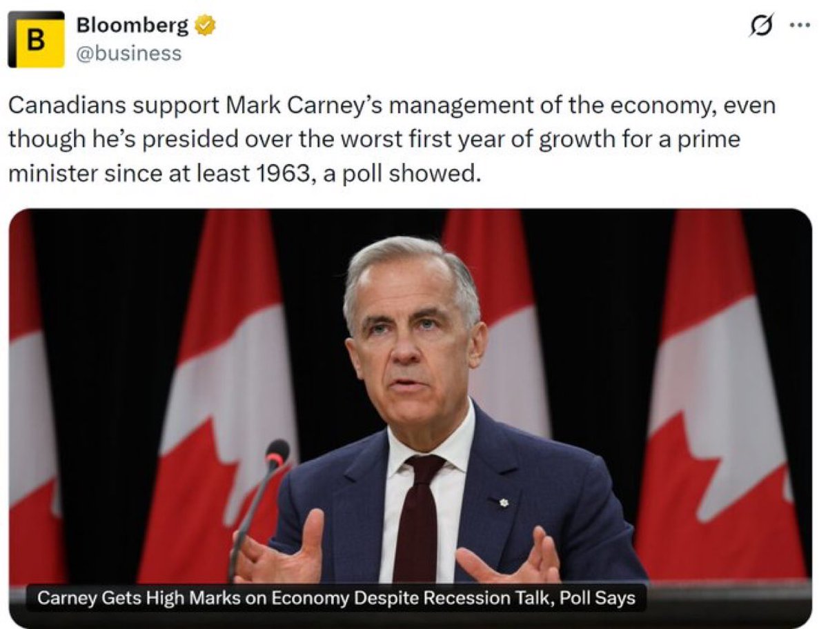 andrearthurciel's tweet photo. Voici un article de Bloomberg! Le PIRE bilan pour un PM depuis 1963.

Bloomberg, contrairement à tous les grands médias canadiens, n’est pas financé par le Gouvernement du Canada de Mark Carney. 

Ils n’ont pas les mains liés et peuvent donc expliquer à leurs lecteurs à quel point la situation est cataclysmique et catastrophique du Canada.

Elbows Up!

*