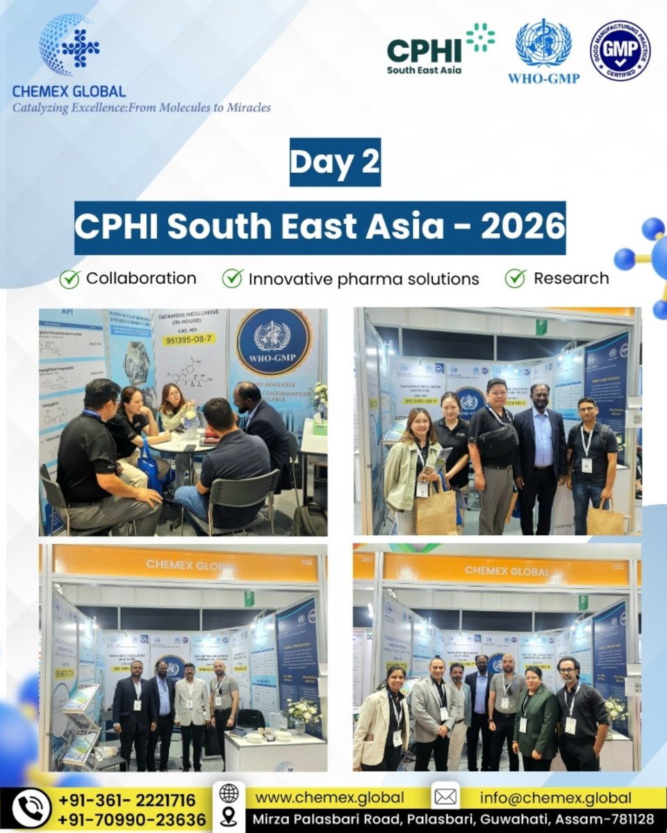 ChemexG's tweet photo. Day 2 at CPHI South East Asia 2026 – Another Productive Day!

Day 2 at CPHI South East Asia 2026 was filled with meaningful discussions, valuable networking, and exciting collaboration opportunities with pharmaceutical professionals from around the world. https://t.co/rrBQ84AJNo