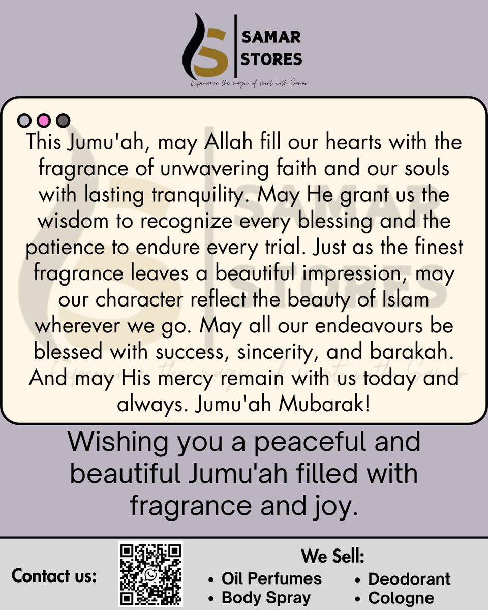 AromaticMind's tweet photo. 25th Muharram 1448 AH
10th July 2026

Jumu'ah Mubarak from Samar Stores! https://t.co/AObZHmKUEz