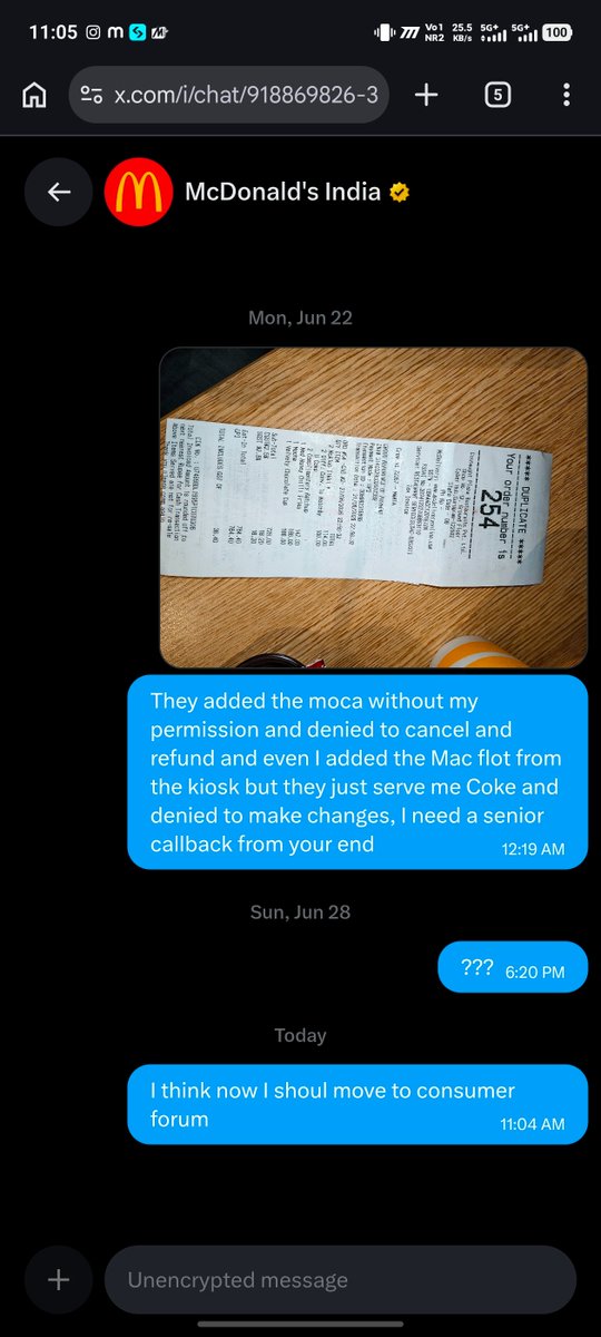 vabhishekcmpunk's tweet photo. @mcdonaldsindia Never get a callback, giving you last opportunity after, I'll move to consumer forum. https://t.co/qZyM0baJhq