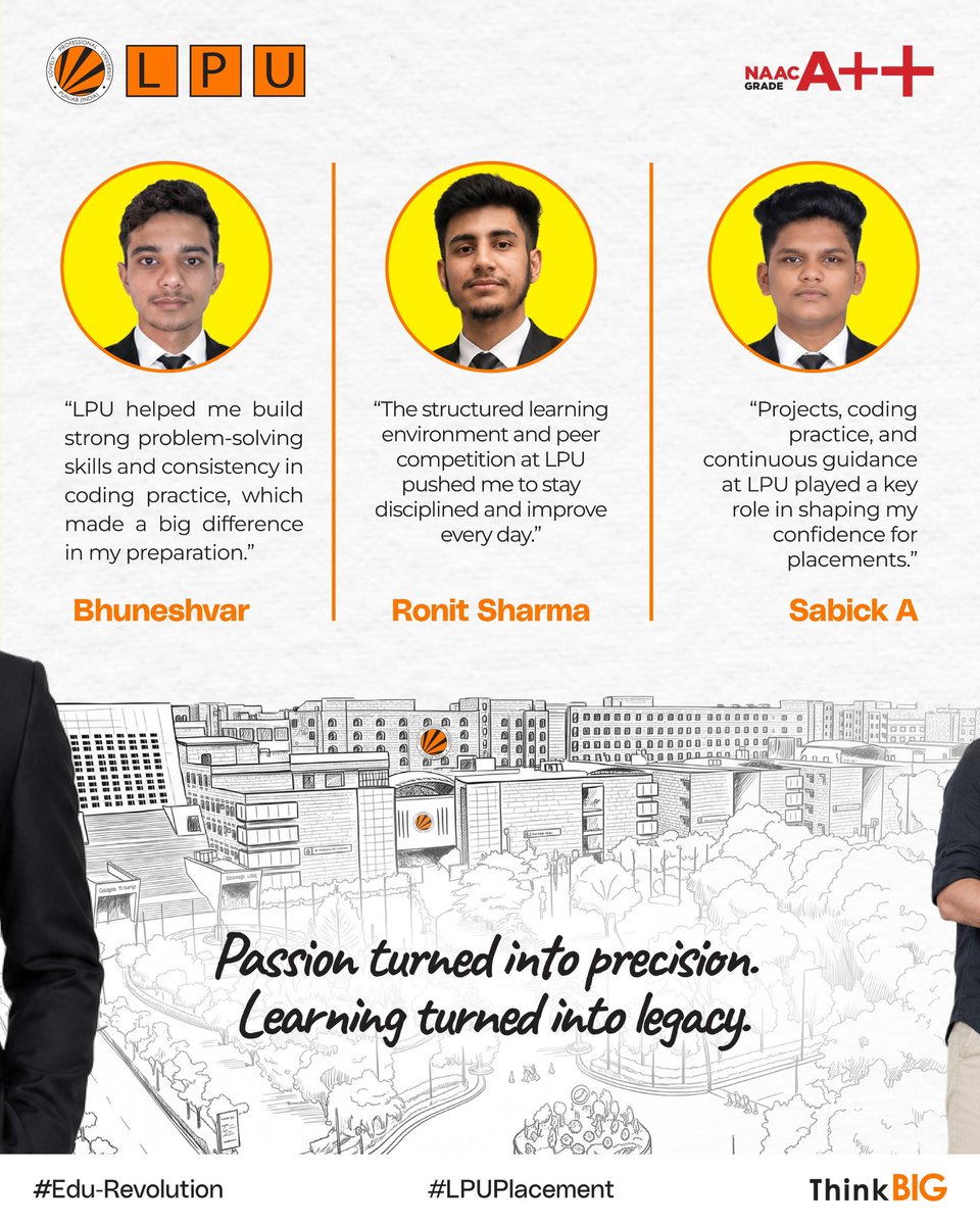 lpuuniversity's tweet photo. Congratulations to LPU https://t.co/NSW7HXoZeL. CSE (Batch of 2026) students Bhuneshvar, Ronit Sharma &amp; Sabick A on securing ₹21 Lakh per Annum packages with GoComet, a global digital freight and logistics technology platform!
Admissions Open 2026; #ApplyNow https://t.co/SJi8dPeFbS